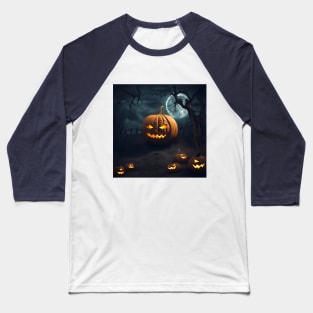 Halloween Jack O Lantern Pumpkin in Grave Baseball T-Shirt